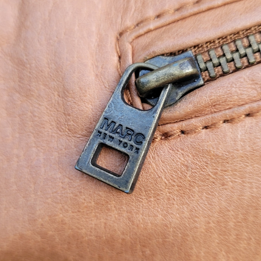 Marc New York Andrew Marc Genuine Tan Leather Moto- Jacket Coat Size Small - Picture 6 of 8